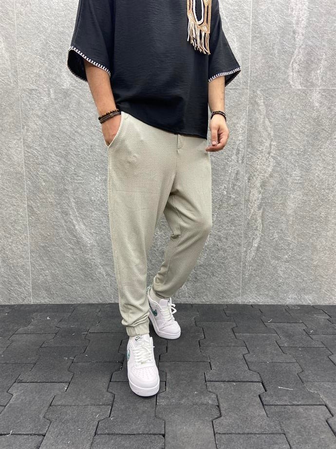 Bürümcük Kumaş Beli Lastikli Gri Jogger