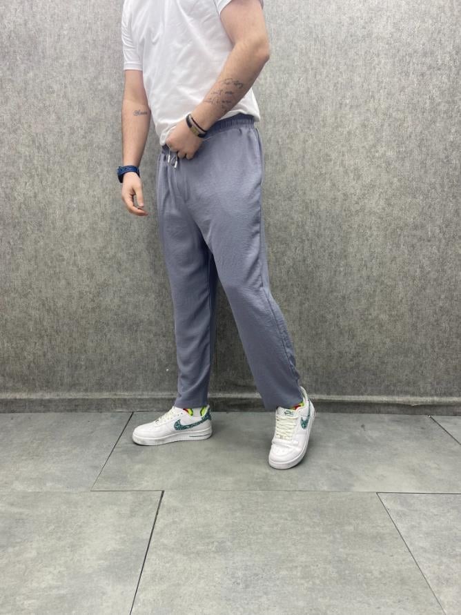 Rahat Kalıp  Beli Lastikli Bilek Paça Pamuk Viscon Füme Pantolon