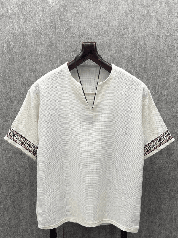 Oversize Bohem Yıkamalı Pamuk Keten Beyaz Tshirt