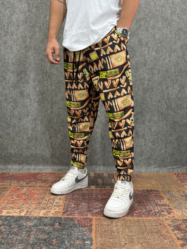 Beli Lastikli Desenli Baggy Pantolon
