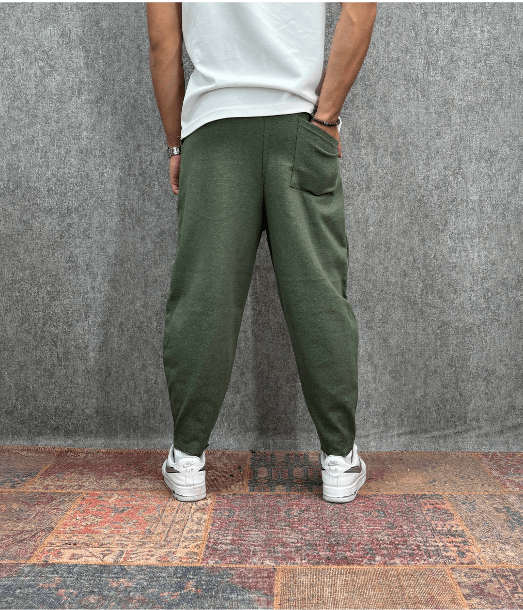  Beli Lastikli Kaşe Cep Nervür Detaylı Haki Baggy Pantolon