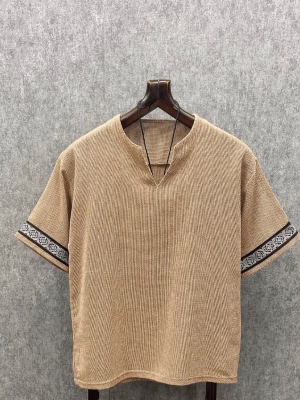 Oversize Bohem Yıkamalı Pamuk Keten Toprak Tshirt