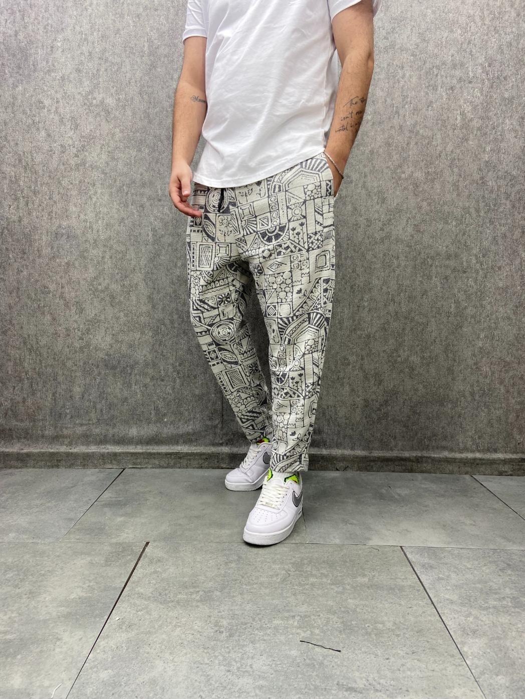 Beli Lastikli Aztek Desenli  Baggy Pantolon