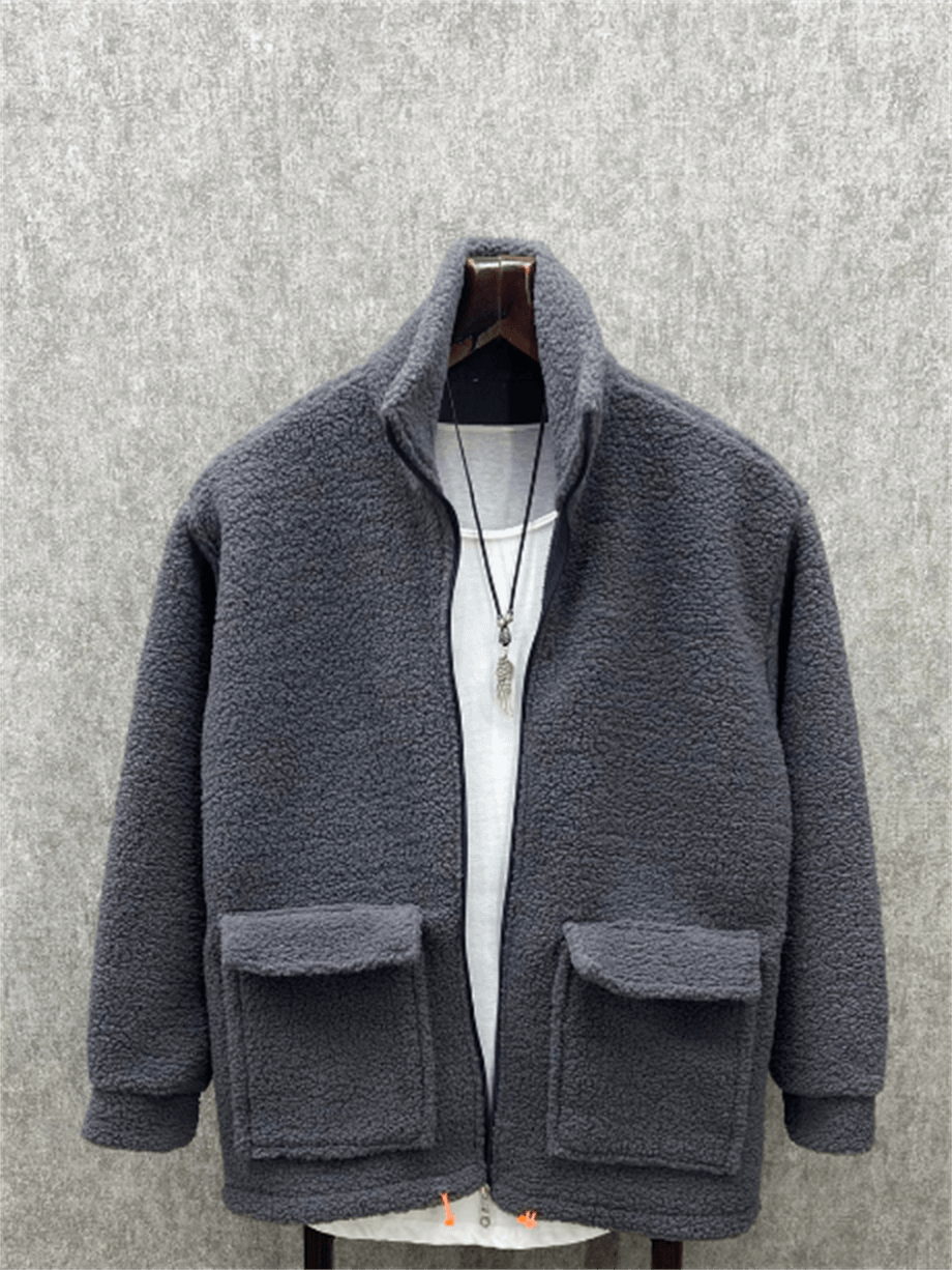Oversize Fermuarlı Antrasit  Peluş Sweatshirt
