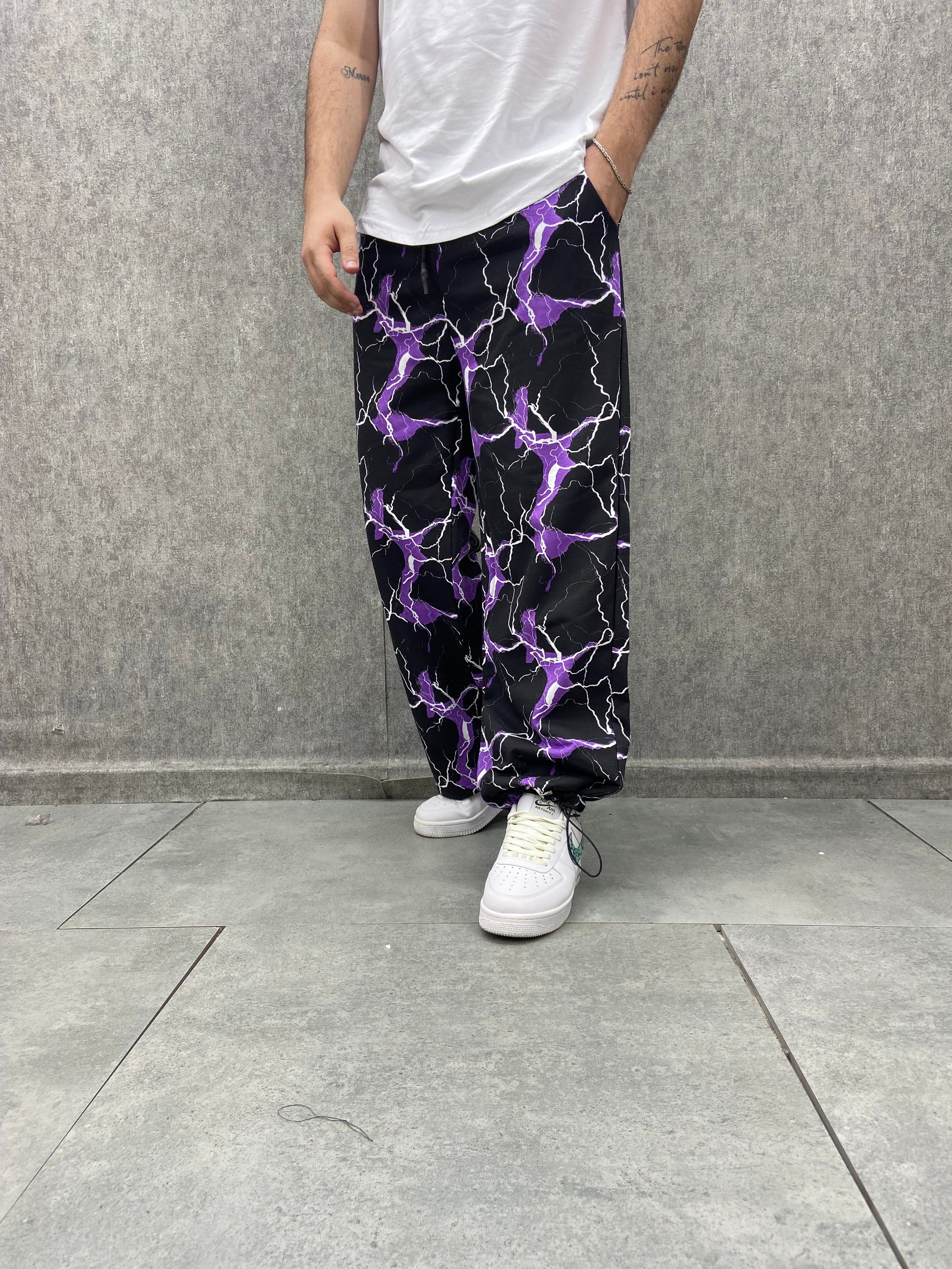 Beli Lastikli Paça Stoperli  Pamuklu Desenli  Baggy Pantolon