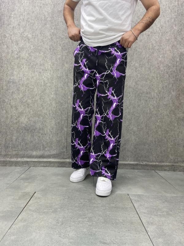 Beli Lastikli Stoperli Boru Paça Desenli  Baggy Pantolon