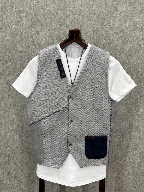 Regular El İşi Detaylı Desenli Pamuk Kaşe Yelek