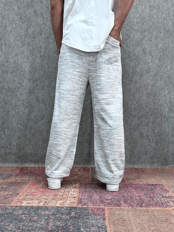 Beli Lastikli Boru Paça Melanj Baggy Pantolon