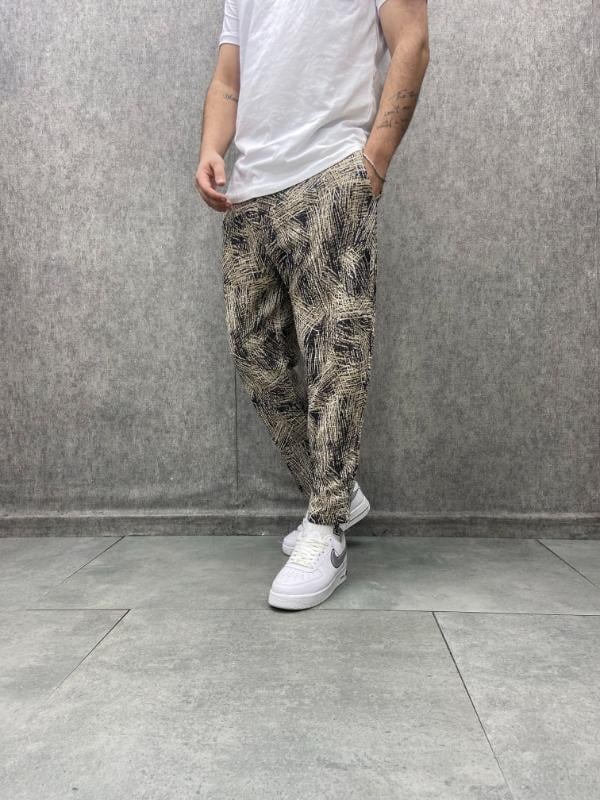 Beli Lastikli Düz Paça Desenli Baggy  Pantolon
