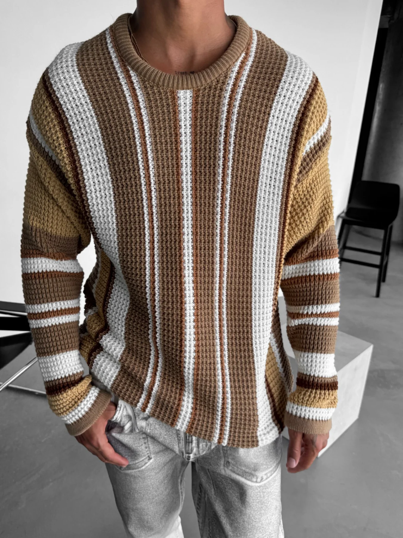 Oversize Çizgili Triko