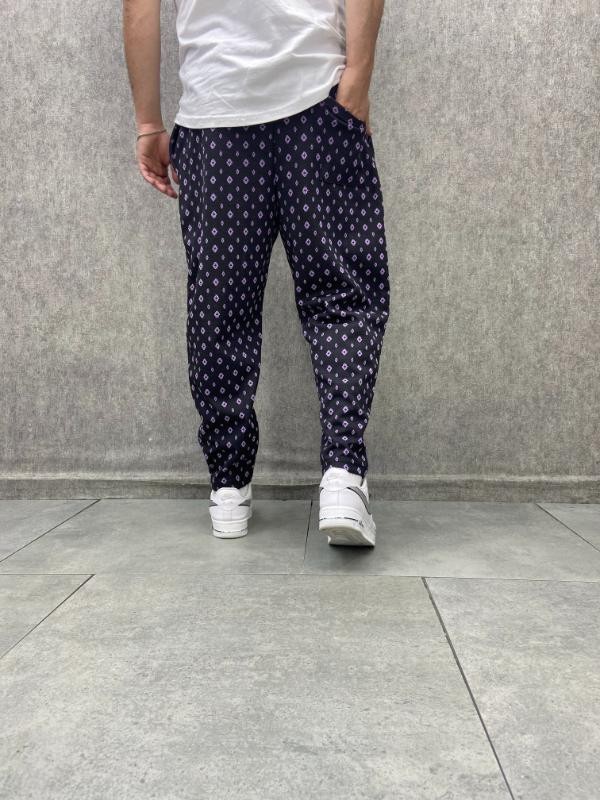 Beli Lastikli Düz Paça Desenli Baggy Pantolon