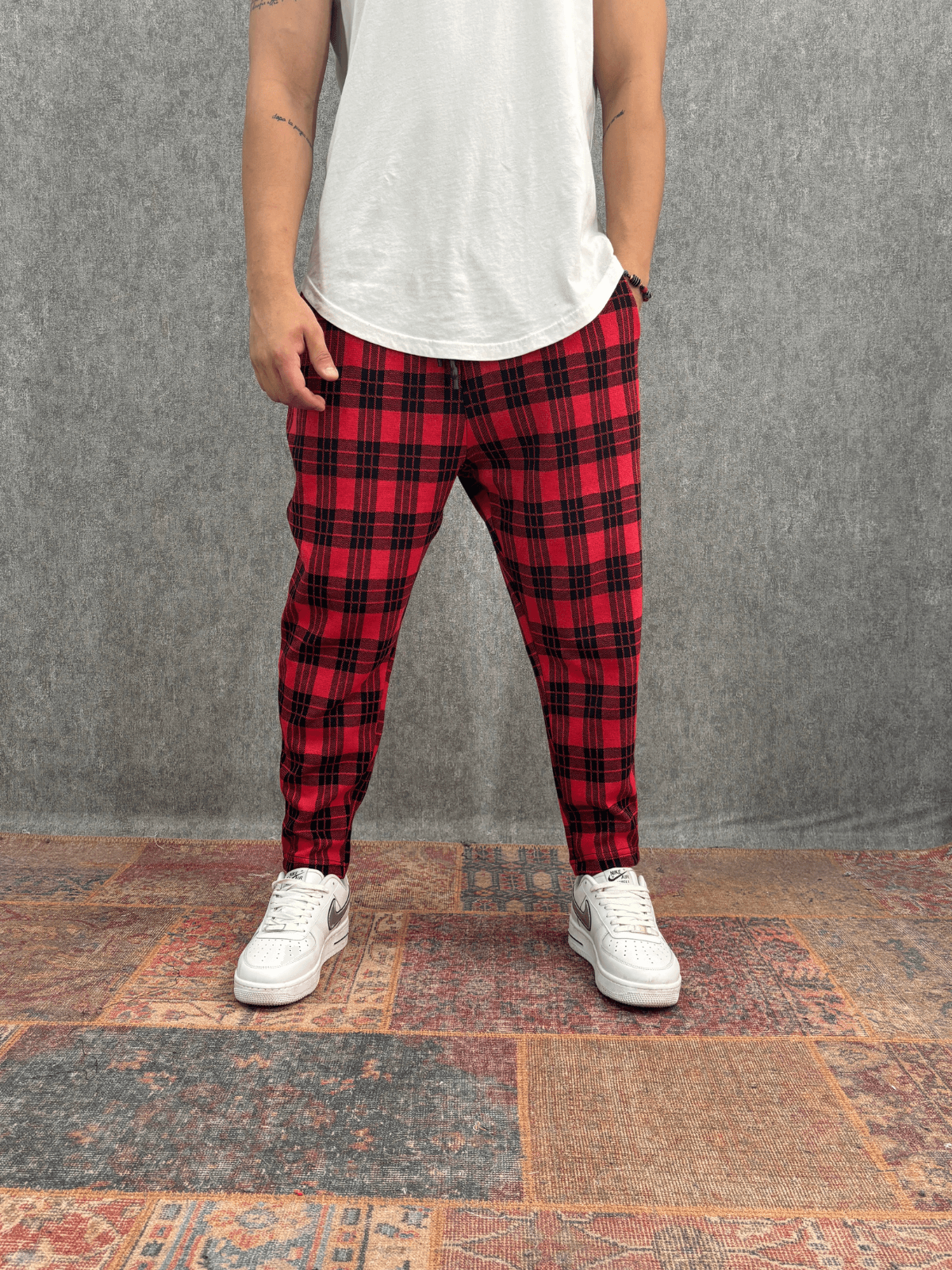 Beli Lastikli  Ekoseli Baggy Pantolon