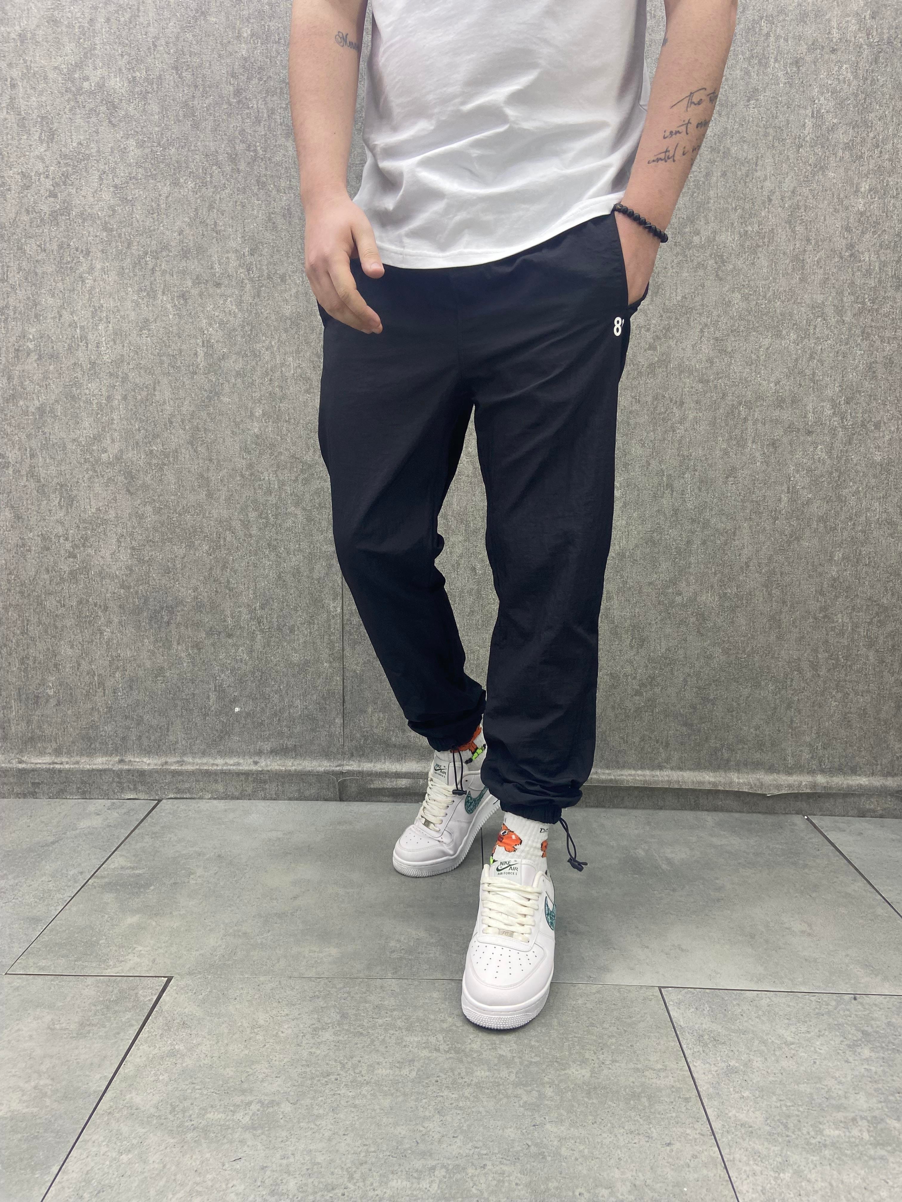 Paraşüt Kumaş Beli Lastikli Siyah Jogger