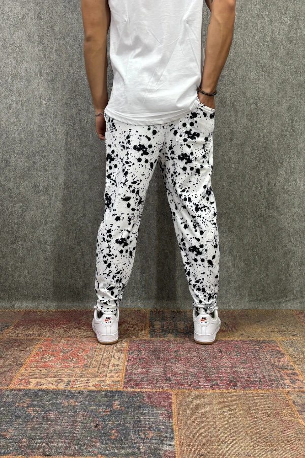 Beli Lastikli Desenli Baggy Pantolon