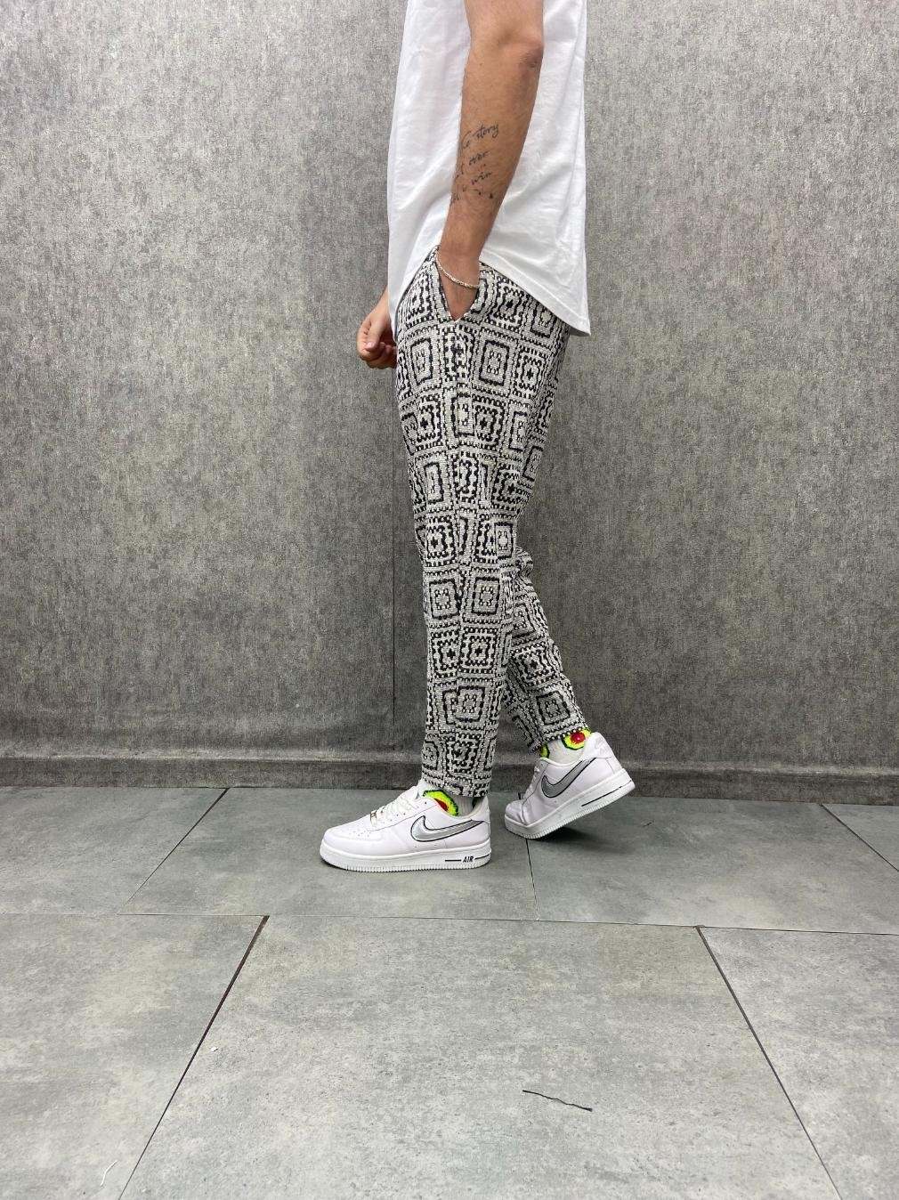 Beli Lastikli Desenli  Baggy Pantolon