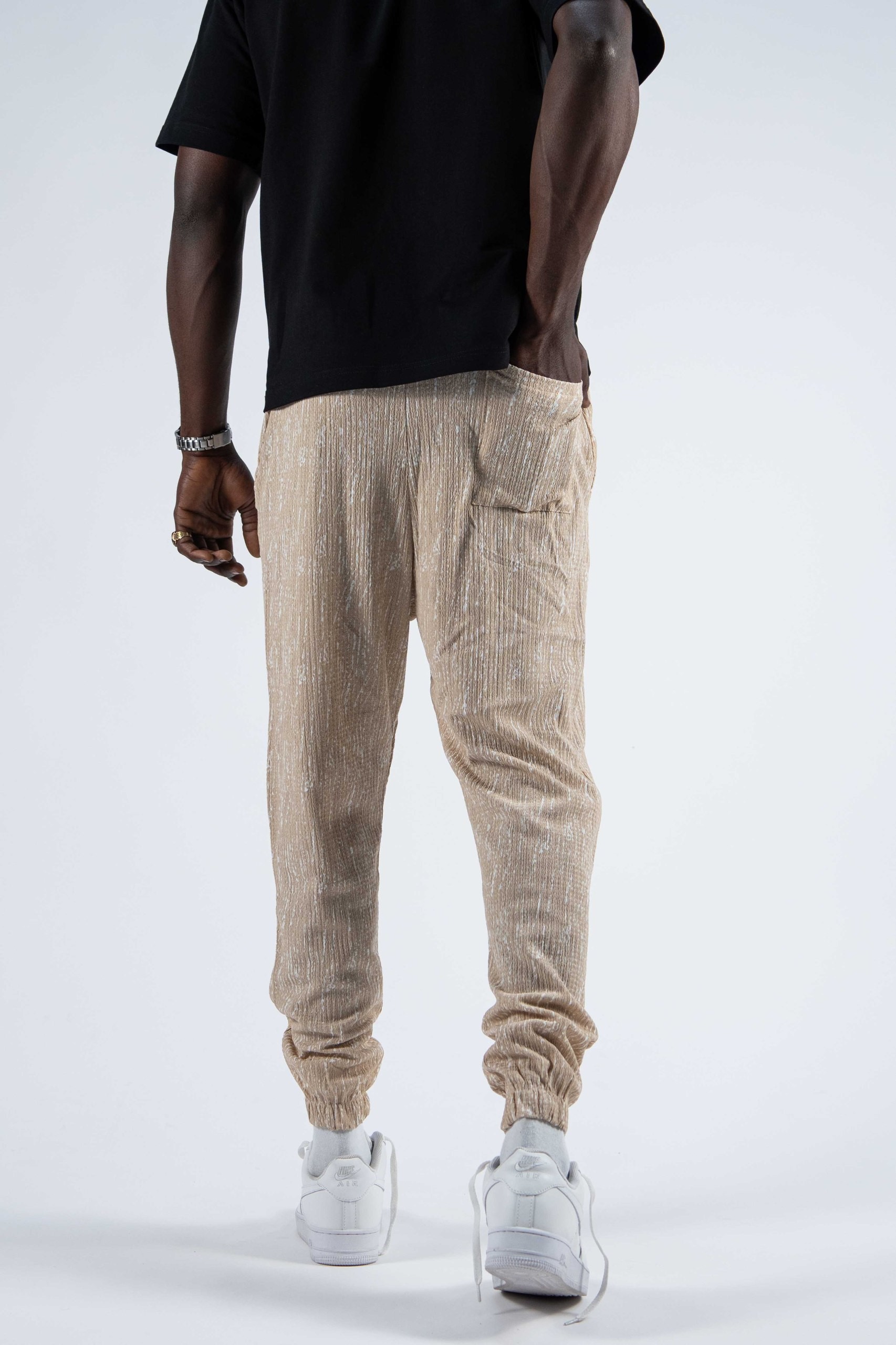 Beli Lastikli Bürümcük Kumaş Desenli Jogger  Pantolon