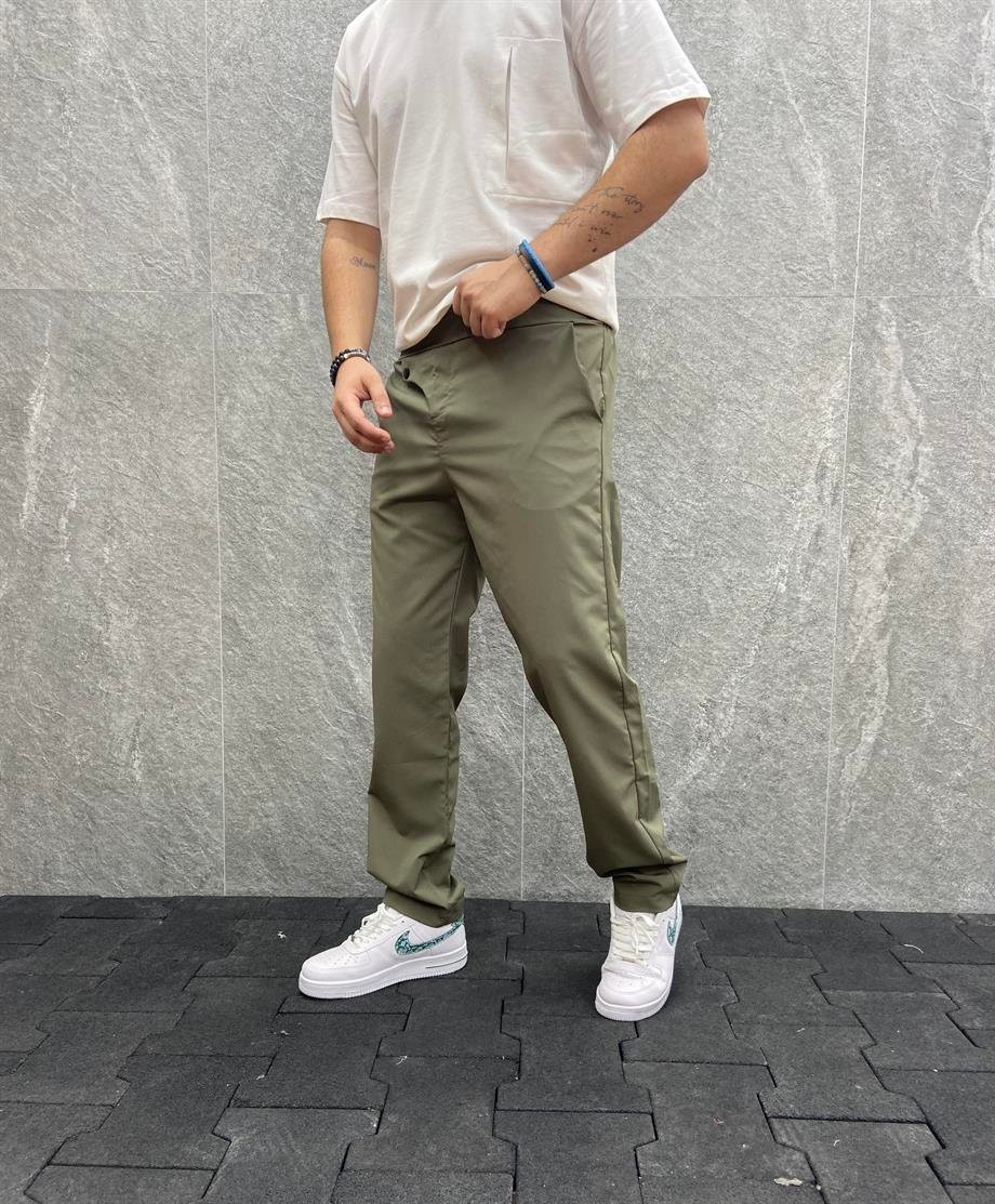 Paraşüt Kumaş Beli Lastikli Haki  Pantolon