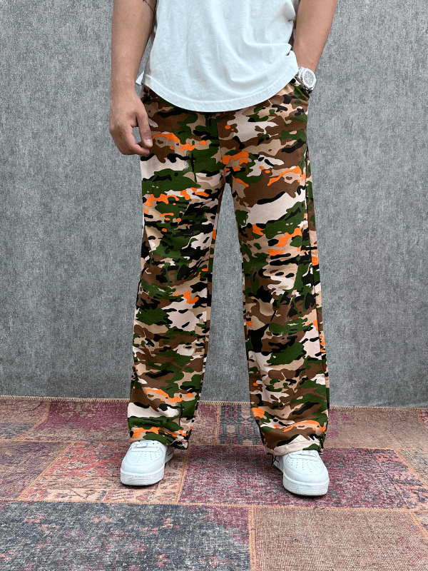 Beli Lastikli Boru Paça Desenli Baggy Pantolon 