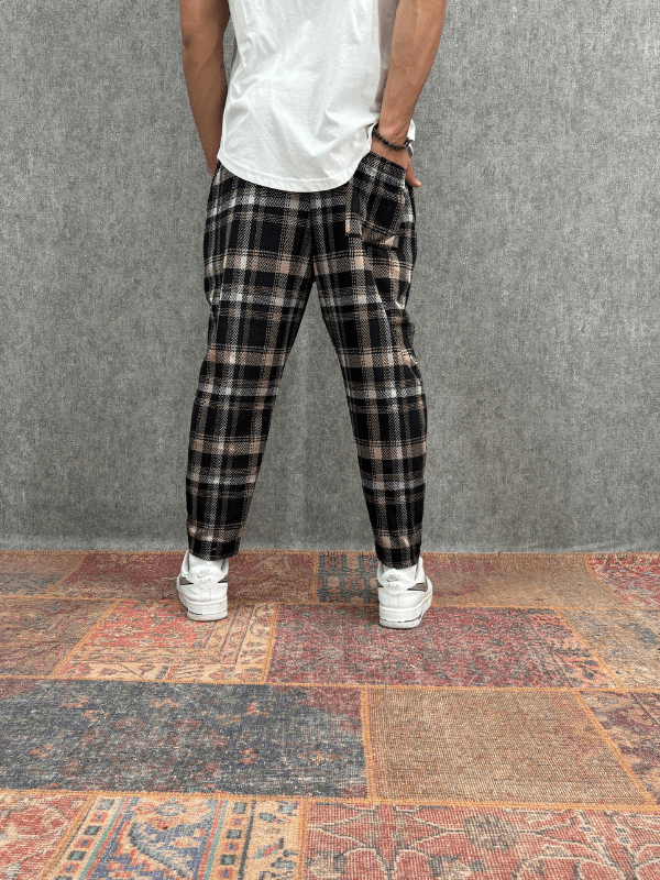 Beli Lastikli Ekoseli Baggy Pantolon