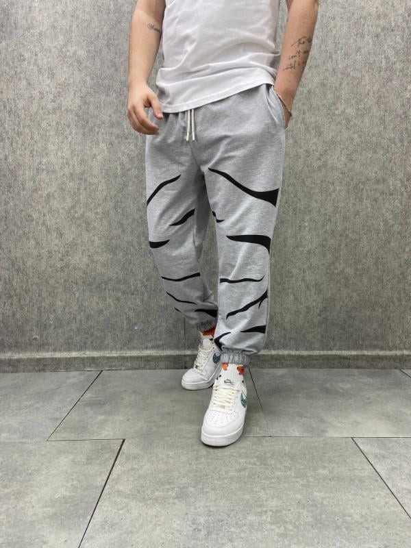 Beli Lastikli Pamuklu Gri Jogger