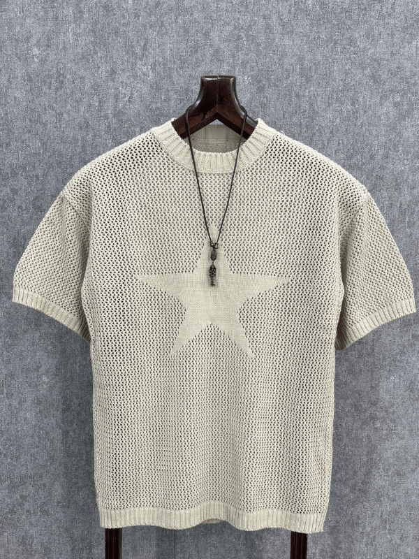 Oversize Delikli Bej Triko 