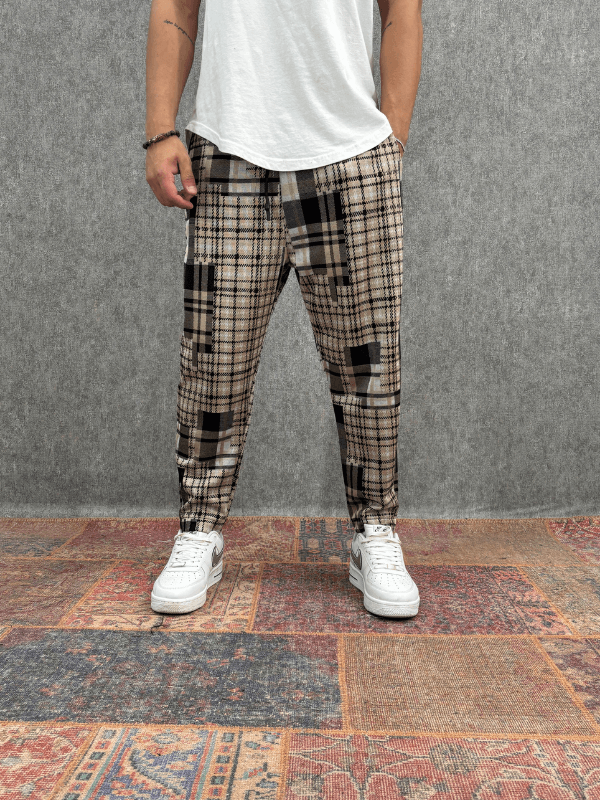  Beli Lastikli Ekoseli Baggy Pantolon