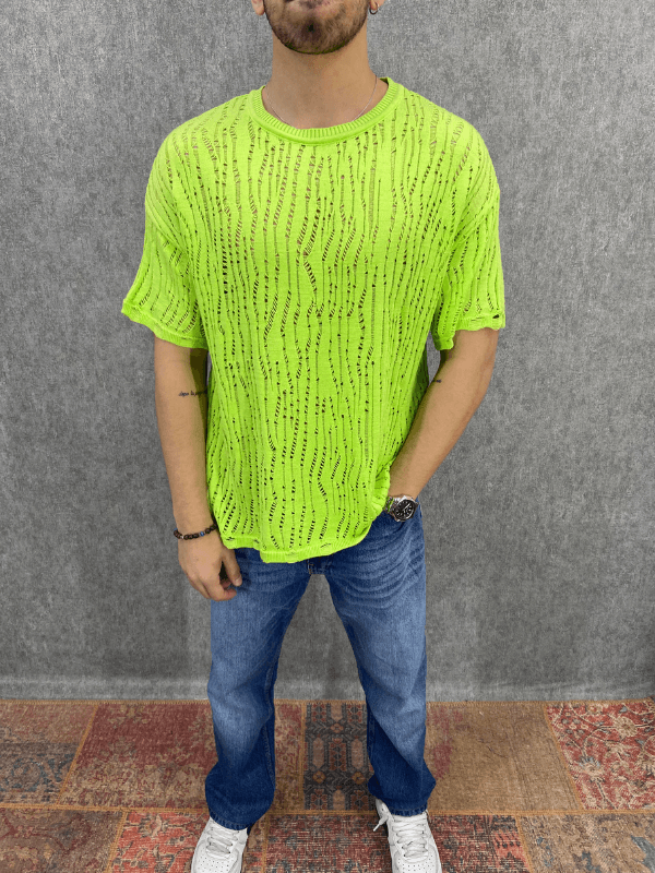 Oversize Neon Yeşil Triko Tshirt