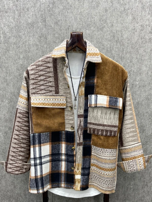 Oversize Bohem Nepal Pamuk Kaşe Desenli  Gömlek