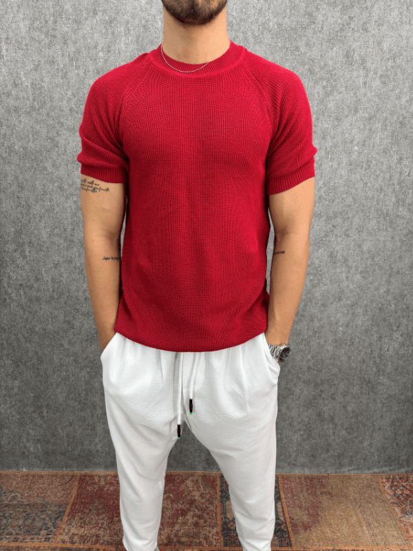 Fit Kalıp Bordo Triko Tshirt