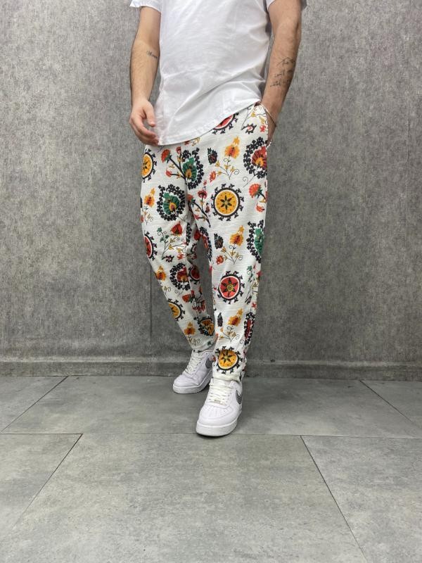 Beli Lastikli Desenli  Baggy Pantolon
