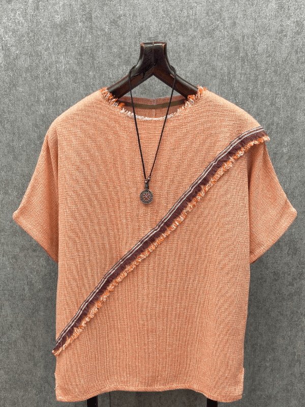 Oversize Pamuk Keten Bohem Turuncu  Tshirt