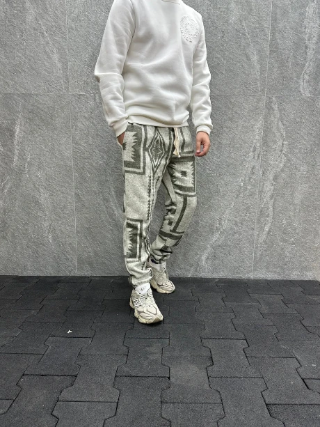 Beli Lastikli Kaşe Bohem Pamuklu Jogger Pantolon