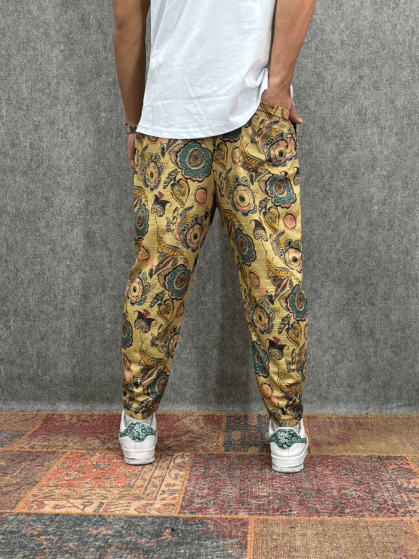 Beli Lastikli Desenli Baggy Pantolon