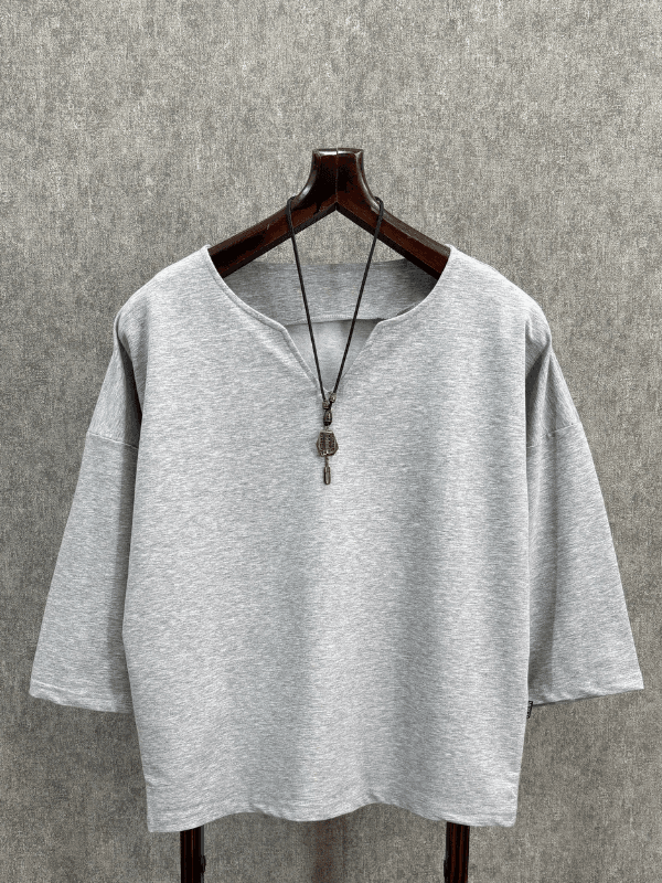 Oversize Gri Fakir Kol Tshirt  