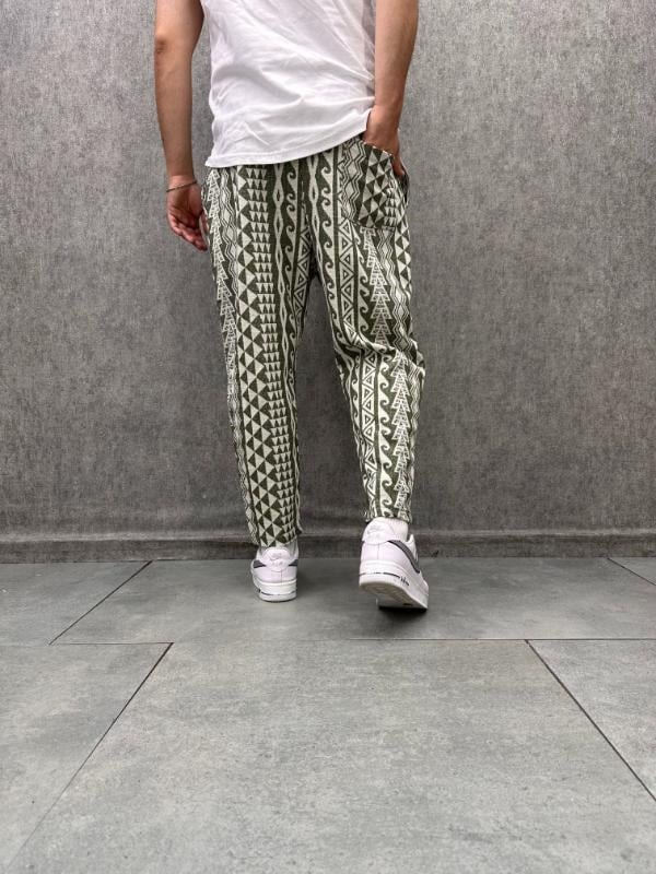 Beli Lastikli Aztek Desenli  Bohem Baggy Pantolon