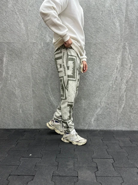 Beli Lastikli Kaşe Bohem Pamuklu Jogger Pantolon