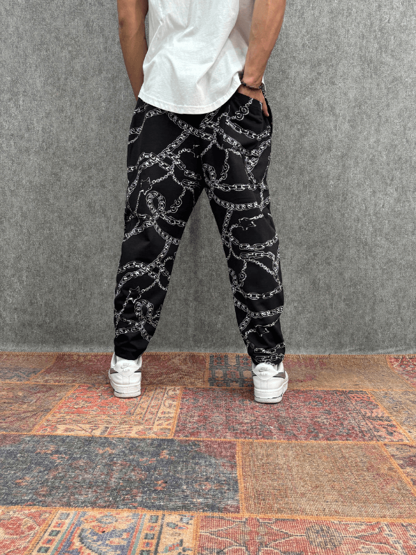 Beli Lastikli Desenli  Baggy Pantolon