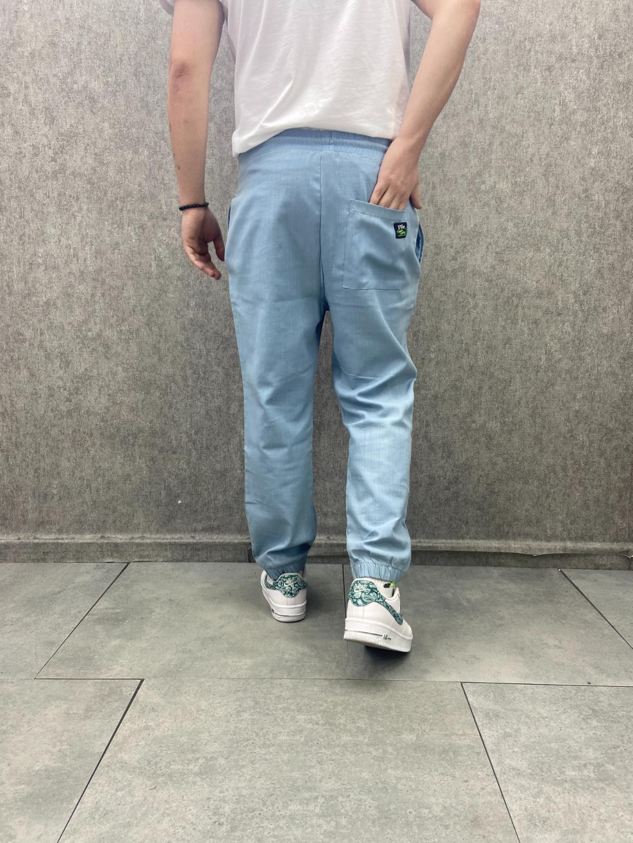 Bel Ve Paça Lastikli Soda Yıkamalı Pamuk Dokuma Mavi  Jogger