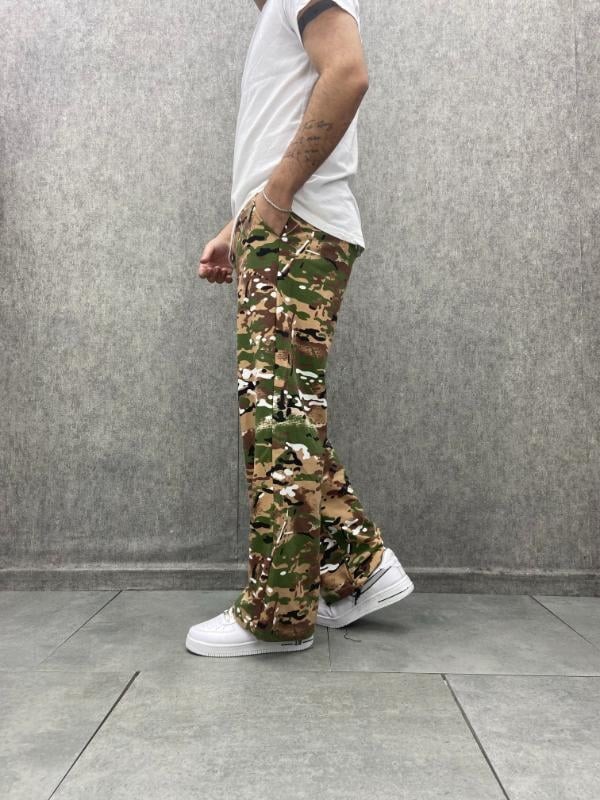 Beli Lastikli Stoperli Boru Paça Kamuflaj Desenli  Baggy Pantolon