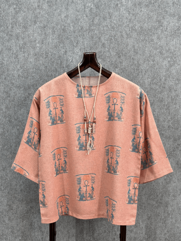 Oversize Fakir Kol Yıkamalı Bohem Pamuk Dokuma Tshirt