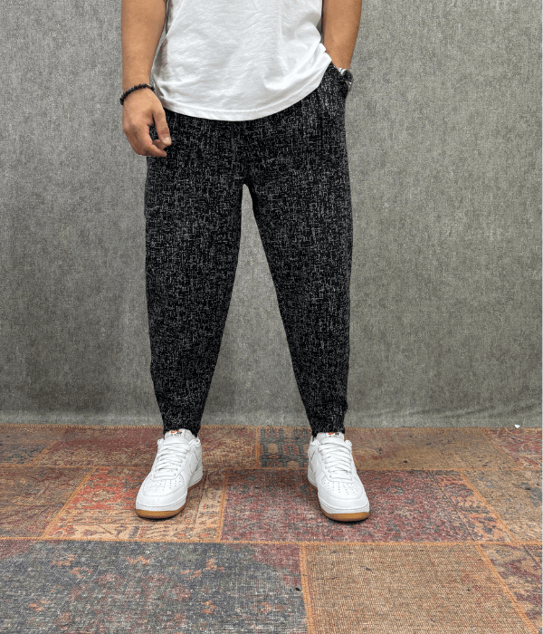 Beli Lastikli Kaşe Cep Nervür Detaylı Desenli Baggy Pantolon