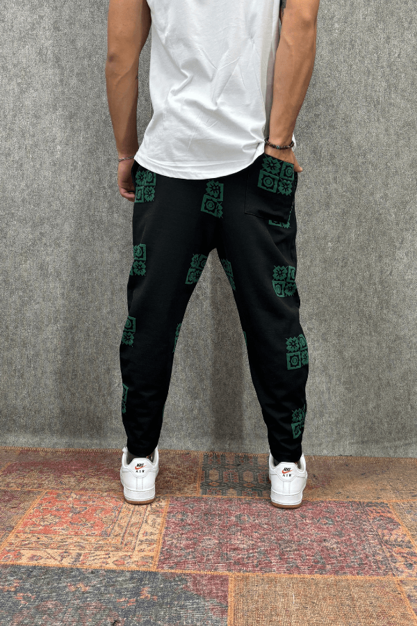 Beli Lastikli Desenli Baggy Pantolon