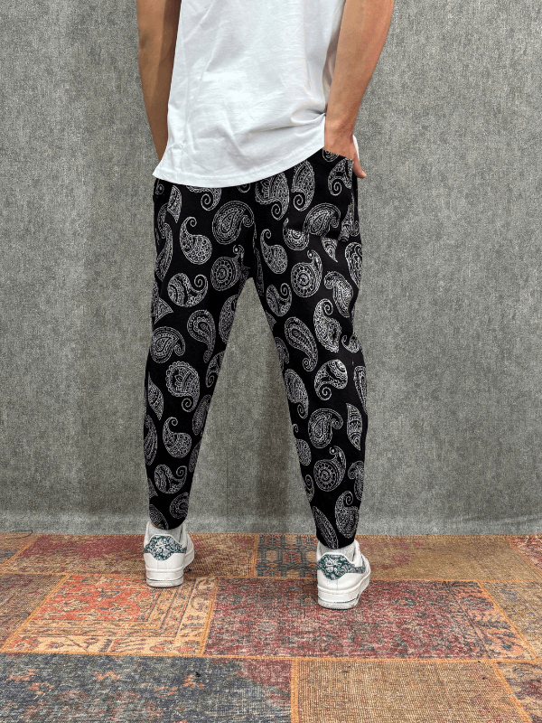 Beli Lastikli Desenli Baggy Pantolon