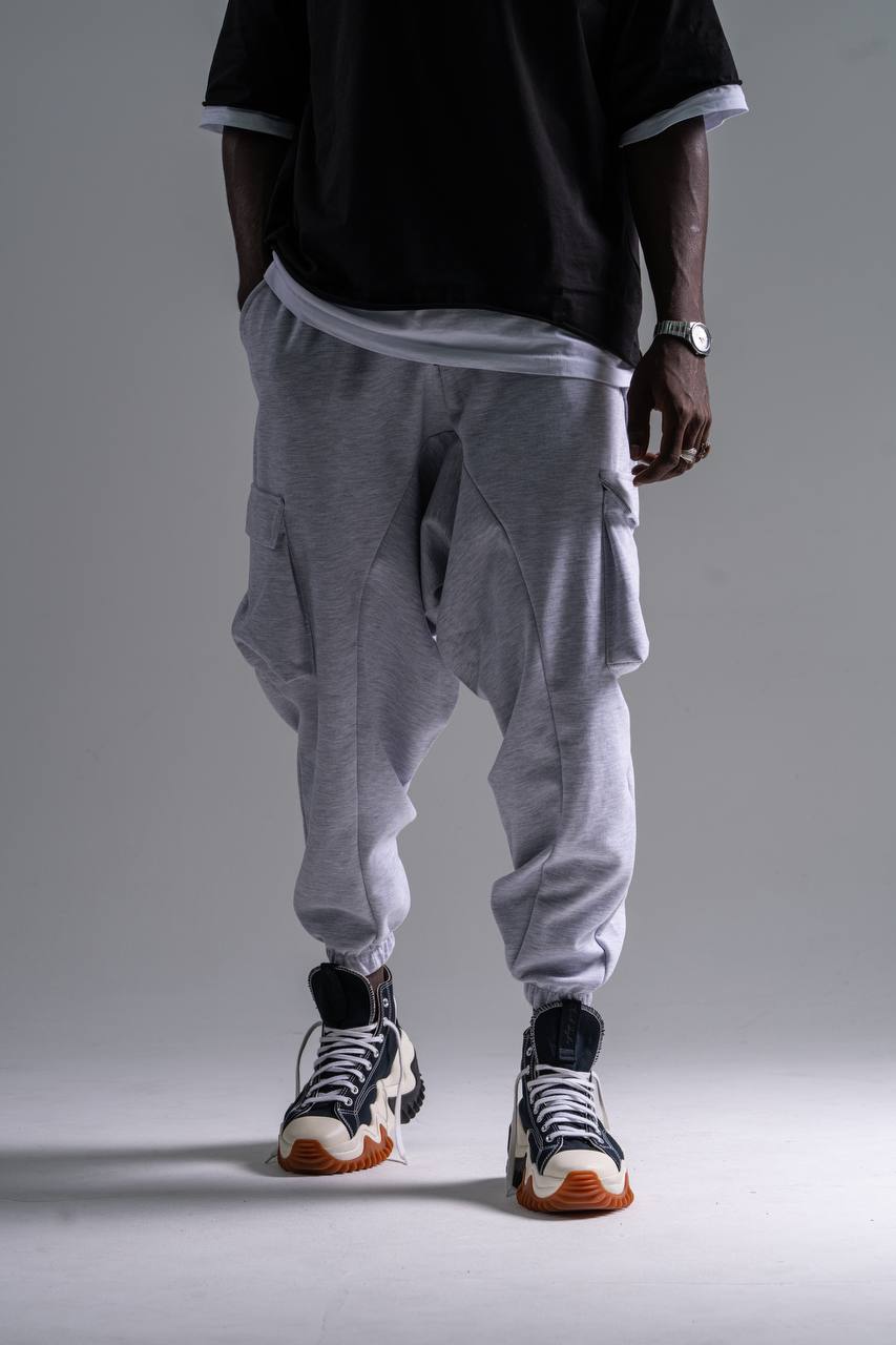 Beli Lastikli Kargo Cepli Gri Şalvar