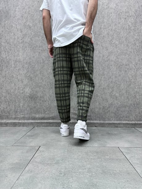 Beli Lastikli Ekoseli Baggy Pantolon