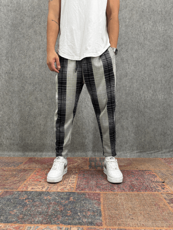 Beli Lastikli Bohem Ekoseli Baggy Pantolon