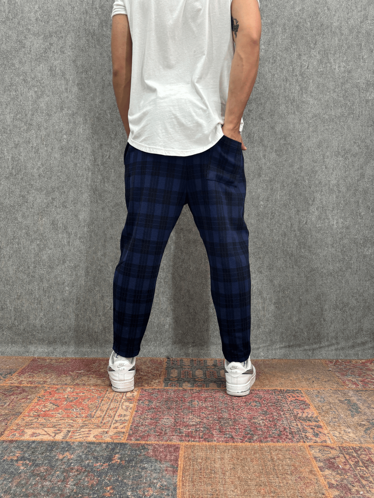 Beli Lastikli  Ekoseli Baggy Pantolon
