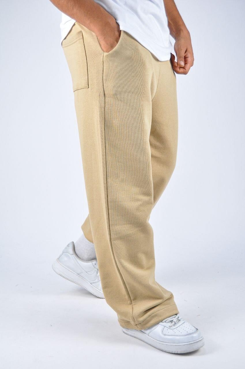 Beli Lastikli Paça Stoperli Bej  Pamuklu Baggy Pantolon