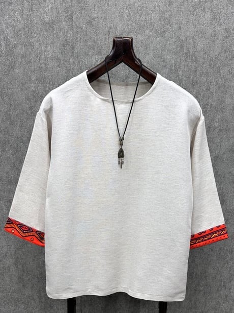 Süper Oversize Fakir Kol  Bohem Krem Pamuklu Tshirt