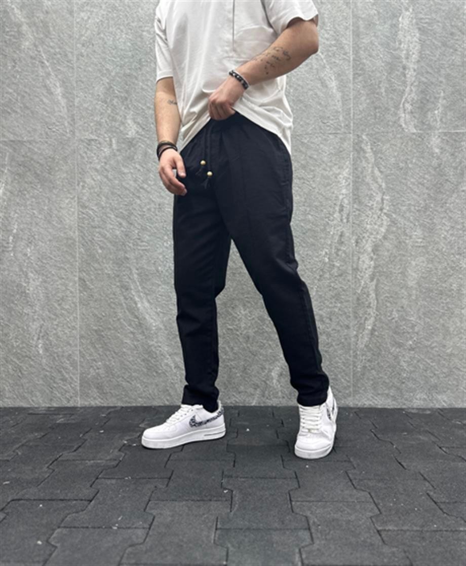 Düz Paça Pamuklu Siyah Jogger